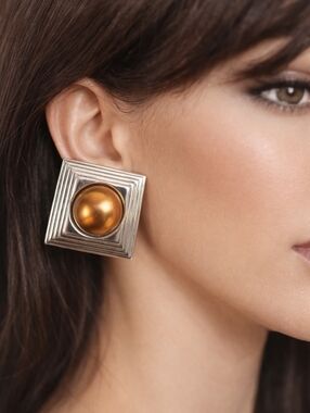 Dual Tones Silver & Gold Square Earrings -Elegant 1.25" Dainty Jewelry for Women